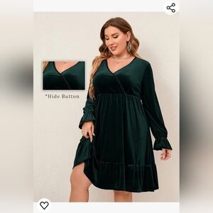 New with tags! Fashion Kojooin Womens 3XL emerald green velvet long sleeve dress